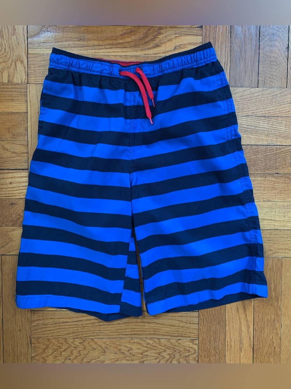 Vintage Swiss Charles Vögele Blue and Black Striped Swim Shorts